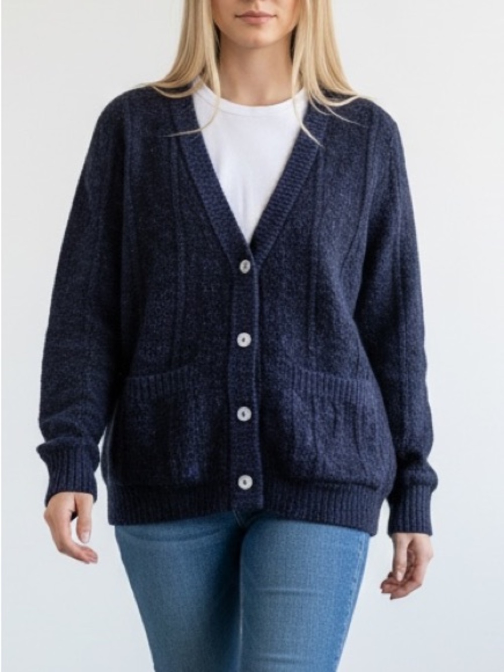 RACHEL COMEY Navy Blue and Black Chunky Knit Cable Cardigan Sweater